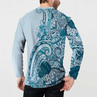 Aloha Hawaii Tapa Button Sweatshirt Cool Turquoise Hawaiian Ipu LT7 - Polynesian Pride