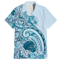 Aloha Hawaii Tapa Family Matching Off Shoulder Maxi Dress and Hawaiian Shirt Cool Turquoise Hawaiian Ipu - Polynesian Pride