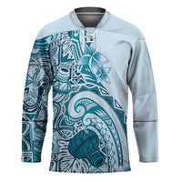 Aloha Hawaii Tapa Hockey Jersey Cool Turquoise Hawaiian Ipu LT7 Unisex Turquoise - Polynesian Pride