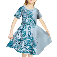 Aloha Hawaii Tapa Kid Short Sleeve Dress Cool Turquoise Hawaiian Ipu - Polynesian Pride