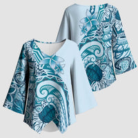 Aloha Hawaii Tapa Kimono Sleeve Blouse Cool Turquoise Hawaiian Ipu LT7 - Polynesian Pride