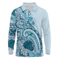 Aloha Hawaii Tapa Long Sleeve Polo Shirt Cool Turquoise Hawaiian Ipu LT7 Turquoise - Polynesian Pride