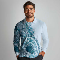 Aloha Hawaii Tapa Long Sleeve Polo Shirt Cool Turquoise Hawaiian Ipu LT7 - Polynesian Pride