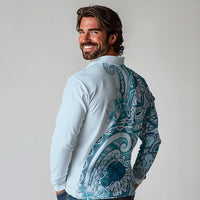 Aloha Hawaii Tapa Long Sleeve Polo Shirt Cool Turquoise Hawaiian Ipu LT7 - Polynesian Pride