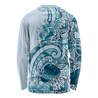 Aloha Hawaii Tapa Long Sleeve Shirt Cool Turquoise Hawaiian Ipu LT7 - Polynesian Pride