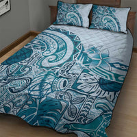 Aloha Hawaii Tapa Quilt Bed Set Cool Turquoise Hawaiian Ipu - Polynesian Pride