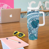 Aloha Hawaii Tapa Tumbler With Handle Cool Turquoise Hawaiian Ipu - Polynesian Pride