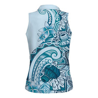 Aloha Hawaii Tapa Women Sleeveless Polo Shirt Cool Turquoise Hawaiian Ipu LT7 - Polynesian Pride