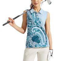 Aloha Hawaii Tapa Women Sleeveless Polo Shirt Cool Turquoise Hawaiian Ipu LT7 - Polynesian Pride