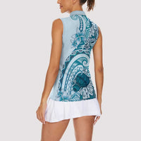 Aloha Hawaii Tapa Women Sleeveless Polo Shirt Cool Turquoise Hawaiian Ipu LT7 - Polynesian Pride