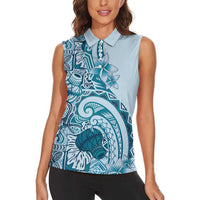 Aloha Hawaii Tapa Women Sleeveless Polo Shirt Cool Turquoise Hawaiian Ipu LT7 - Polynesian Pride