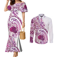 Aloha Hawaii Tapa Couples Matching Mermaid Dress and Long Sleeve Button Shirt Vibrant Fuchsia Hawaiian Ipu - Polynesian Pride
