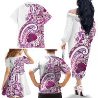 Aloha Hawaii Tapa Family Matching Off The Shoulder Long Sleeve Dress and Hawaiian Shirt Vibrant Fuchsia Hawaiian Ipu - Polynesian Pride