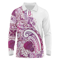 Aloha Hawaii Tapa Long Sleeve Polo Shirt Vibrant Fuchsia Hawaiian Ipu LT7 Fuchsia - Polynesian Pride