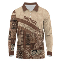Samoa Mamanu Siapo Mocha Long Sleeve Polo Shirt Tatau Malie