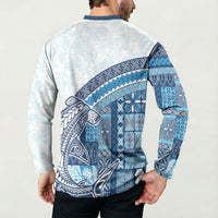 Samoa Mamanu Siapo Royal Blue Button Sweatshirt Tatau Malie