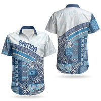 Samoa Mamanu Siapo Royal Blue Couples Matching Long Sleeve Bodycon Dress and Hawaiian Shirt Tatau Malie