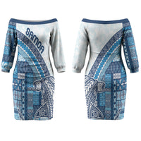 Samoa Mamanu Siapo Royal Blue Couples Matching Off The Shoulder Long Sleeve Dress and Hawaiian Shirt Tatau Malie