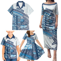 Samoa Mamanu Siapo Royal Blue Family Matching Puletasi and Hawaiian Shirt Tatau Malie