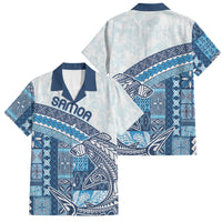 Samoa Mamanu Siapo Royal Blue Family Matching Short Sleeve Bodycon Dress and Hawaiian Shirt Tatau Malie