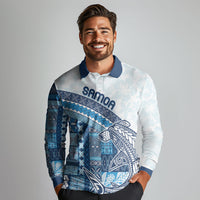 Samoa Mamanu Siapo Royal Blue Long Sleeve Polo Shirt Tatau Malie