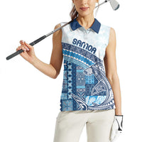 Samoa Mamanu Siapo Royal Blue Women Sleeveless Polo Shirt Tatau Malie