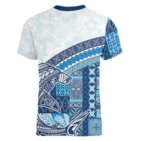Samoa Mamanu Siapo Royal Blue Women V-Neck T-Shirt Tatau Malie