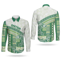Samoa Mamanu Siapo Forest Green Couples Matching Mermaid Dress and Long Sleeve Button Shirt Tatau Malie