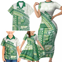 Samoa Mamanu Siapo Forest Green Family Matching Short Sleeve Bodycon Dress and Hawaiian Shirt Tatau Malie LT7 - Polynesian Pride