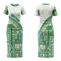 Samoa Mamanu Siapo Forest Green Family Matching Short Sleeve Bodycon Dress and Hawaiian Shirt Tatau Malie LT7 Mom's Dress Forest Green - Polynesian Pride