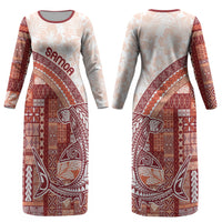 Samoa Mamanu Siapo Crimson Couples Matching Long Sleeve Bodycon Dress and Long Sleeve Button Shirt Tatau Malie