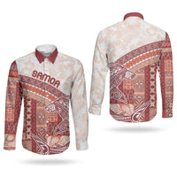 Samoa Mamanu Siapo Crimson Couples Matching Mermaid Dress and Long Sleeve Button Shirt Tatau Malie