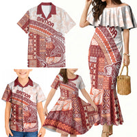 Samoa Mamanu Siapo Crimson Family Matching Mermaid Dress and Hawaiian Shirt Tatau Malie
