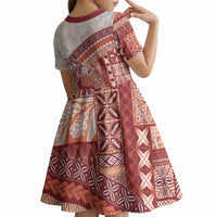 Samoa Mamanu Siapo Crimson Kid Short Sleeve Dress Tatau Malie