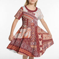 Samoa Mamanu Siapo Crimson Kid Short Sleeve Dress Tatau Malie