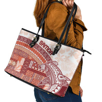 Samoa Mamanu Siapo Crimson Leather Tote Bag Tatau Malie