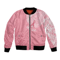 Personalised New Zealand Bomber Jacket Pink Ribbon Tattoo Mix Silver Fern LT7 Unisex Pink - Polynesian Pride