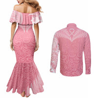 Personalised New Zealand Couples Matching Mermaid Dress and Long Sleeve Button Shirts Pink Ribbon Tattoo Mix Silver Fern LT7 - Polynesian Pride
