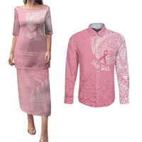 Personalised New Zealand Couples Matching Puletasi Dress and Long Sleeve Button Shirts Pink Ribbon Tattoo Mix Silver Fern LT7 Pink - Polynesian Pride
