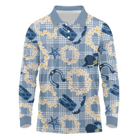 Aloha Hawaii Paniolo Jeans Palaka Long Sleeve Polo Shirt Coastal Rodeo LT7 Pastel Blue - Polynesian Pride