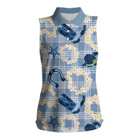 Aloha Hawaii Paniolo Jeans Palaka Women Sleeveless Polo Shirt Coastal Rodeo LT7 Female Pastel Blue - Polynesian Pride