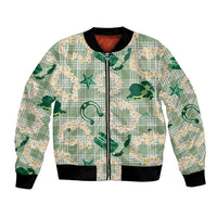 Aloha Hawaii Paniolo Mint Palaka Bomber Jacket Coastal Rodeo - Polynesian Pride