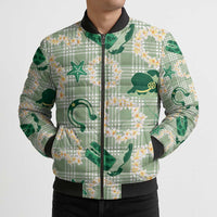 Aloha Hawaii Paniolo Mint Palaka Bomber Puffer Jacket Coastal Rodeo LT7 - Polynesian Pride