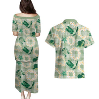 Aloha Hawaii Paniolo Mint Palaka Couples Matching Puletasi and Hawaiian Shirt Coastal Rodeo LT7 - Polynesian Pride