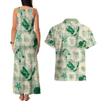 Aloha Hawaii Paniolo Mint Palaka Couples Matching Tank Maxi Dress and Hawaiian Shirt Coastal Rodeo - Polynesian Pride
