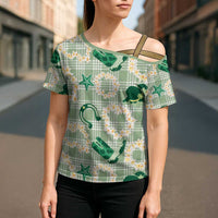 Aloha Hawaii Paniolo Mint Palaka Cross Shoulder Shirt Coastal Rodeo LT7 - Polynesian Pride