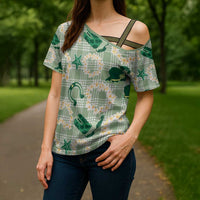 Aloha Hawaii Paniolo Mint Palaka Cross Shoulder Shirt Coastal Rodeo LT7 - Polynesian Pride