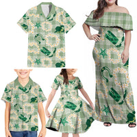 Aloha Hawaii Paniolo Mint Palaka Family Matching Off Shoulder Maxi Dress and Hawaiian Shirt Coastal Rodeo - Polynesian Pride