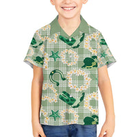 Aloha Hawaii Paniolo Mint Palaka Family Matching Off Shoulder Short Dress and Hawaiian Shirt Coastal Rodeo - Polynesian Pride