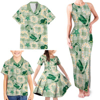 Aloha Hawaii Paniolo Mint Palaka Family Matching Tank Maxi Dress and Hawaiian Shirt Coastal Rodeo - Polynesian Pride